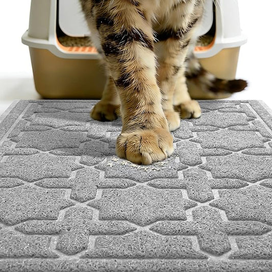 Yimobra Cat Litter Mat, Litter Trapping Waterproof Non Slip PVC Mat, Scatter Control Easy Clean for Litter Box, 35.4"x23.6", Grey
