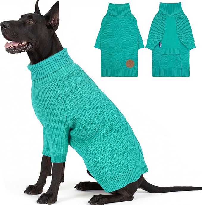 cyeollo 4XL Dog Sweater, Stretchy & Cozy Warm Dog Sweaters for Large Dogs Boy, Pullover Knit Fall Winter Sweatshirt for Giant Breed Big Dogs Clothes, Doberman Great Dane Apparel, Aqua Green XXXXL