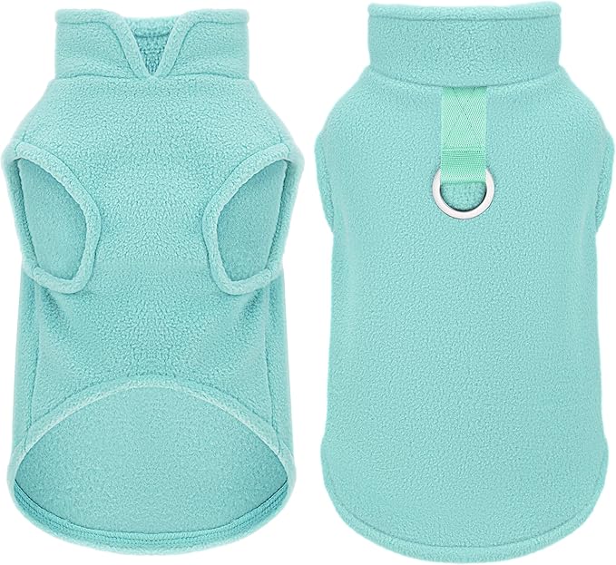 Sleeveless Pullover Fleece Vest for Small Dogs: Cozy Polyester Dog Jacket, Tank Top Sweater with Leash Ring and Armholes, Crisp, Warm, and Easy-to-Wear Design for Everyday Comfort Turquoise L