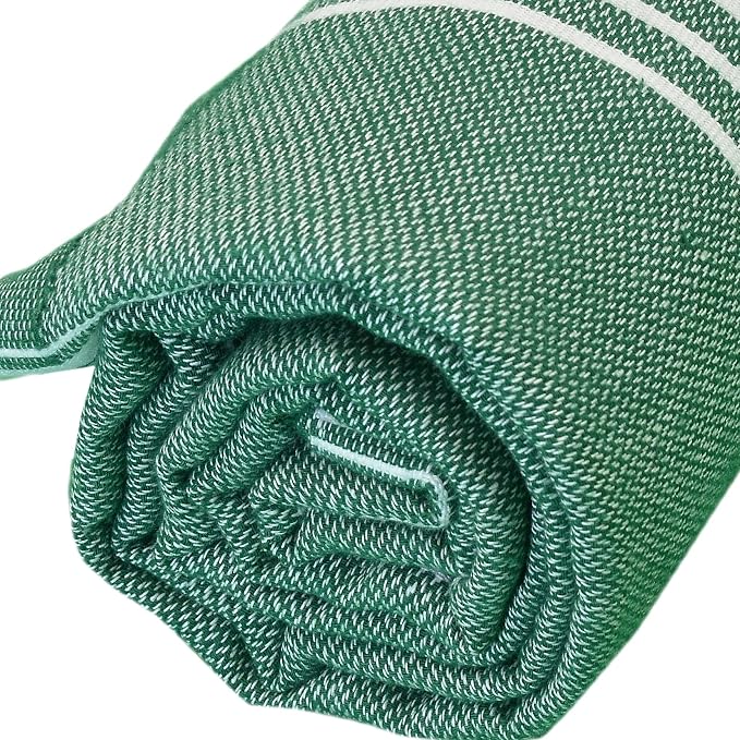 Bersuse Towels Anatolia XL Beach Blanket Throw Blanket Turkish Towel 100% Cotton Extra-Large Quick-Dry Lightweight Premium Peshtemal Towel - 61x82 Inches, Forest Green (Set of 6)