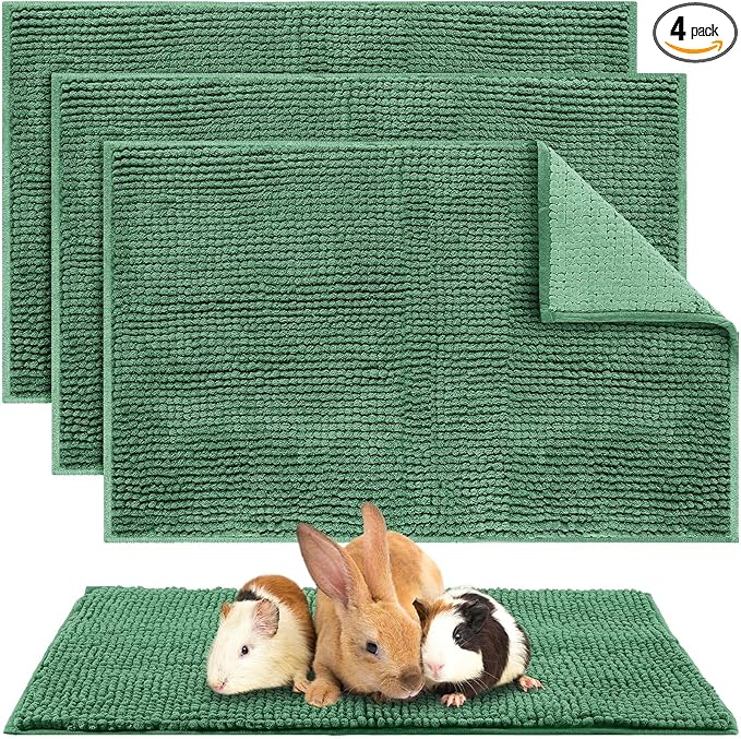 Amylove 4 Pcs Guinea Pig Cage Liner Washable Fleece Pee Pads Pet Dog Cat Bedding Training Mat for Small Animal Guinea Pig Puppy Bunny Hamster(16 x 24 Inch,Rectangular,Dark Green)