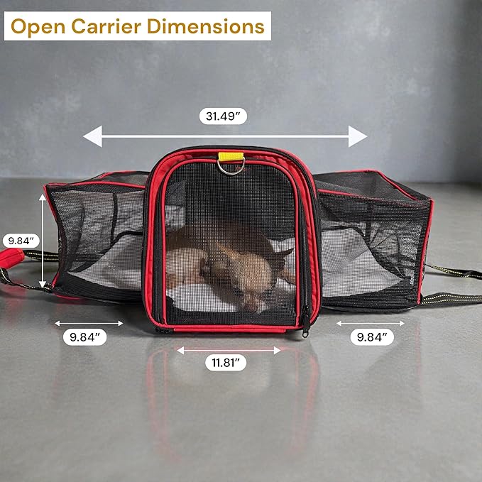 MY LEGACY Expandable Pet Carrier with Wheels & Matching Leash – Airline Compliant Cat & Small Dog Carrier, Fits Under Most Airplane Seats for In-Cabin Travel, Soft-Sided Collapsible, Pets Up to 18 lbs