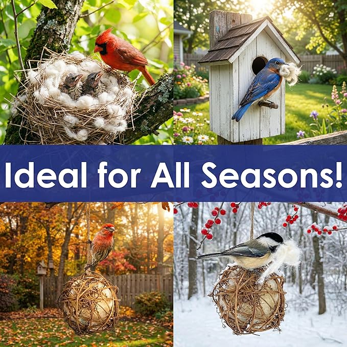Round Vine Bird Nesting Material Ball with All Natural Alpaca Wool for Wild Bird Houses