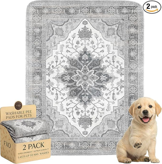 Washable Pee Pads for Dogs,Great Urine Absorbent Reusable Puppy Training Pads,Waterproof,Leak-Proof & Non-Slip Potty Pads for Whelping,Crate，Playpen，Bed.(Gray Floral, 18" x24" )