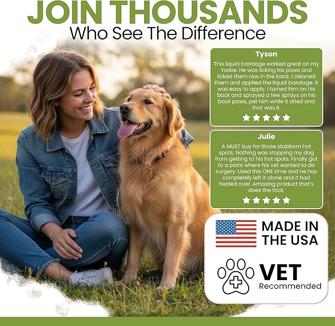 Pet Liquid Bandage for Dogs - 8 oz Spray with Aloe - Wound Care for Dogs Including Cuts, Scrapes, and Stitches - Breathable and Waterproof