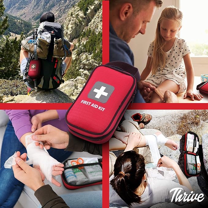 Thrive Compact First Aid Kit - Waterproof Rip-Stop Nylon Travel First Aid Kit - Camping & Hiking Medkit with Wipes & Bandages - Portable Car Emergency Pack for Roadside Emergencies - 100-Piece Set