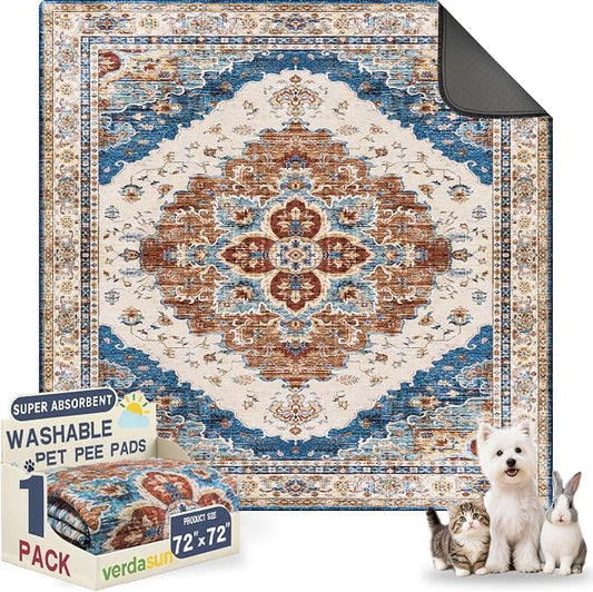 Washable Pee Pads for Dogs, Reusable Puppy Potty Training Pads, Ultra-Absorbent Thick Waterproof Leak-Proof Non-Slip Pads & Mat for Crate, Playpen, Floor, Whelping & Housebreaking , 1 Pack 72"x72"