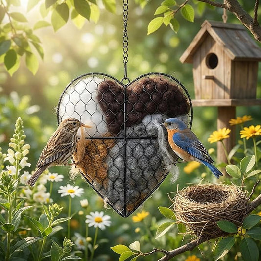 Handmade Fiber Bird Nesting Heart, Nesting Material for Wild Bird, Refillable Nesting Accessories, Hummingbird Nest/House, Outdoor Garden Decortion, Gifts for Bird/Nature Lovers (1pc)