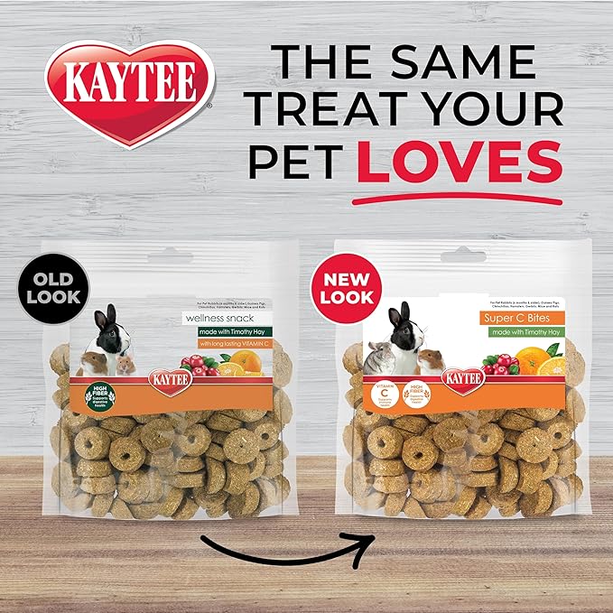 Kaytee Super C Bites Treat for Pet Guinea Pigs, Adult Rabbits, Chinchillas, and Other Small Animals, Cranberry and Orange, 4 oz (Pack of 2)