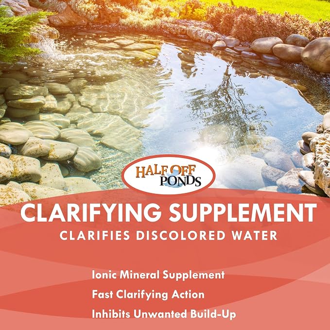 HALF OFF PONDS Clarifying Supplement Pond Water Clarifier, 1 Gallon – Fast-Acting Ionic Mineral Supplement, Helps Clear Discolored & Green Water – Fish & Plant Safe