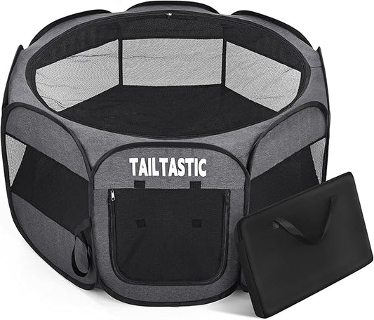 Portable Pet Playpen for Medium Dogs & Cats, Foldable Puppy Safety Pen with Removable Zipper Top, Breathable Mesh Dog Delivery Room, Indoor Isolation Cage for Pets (Dark Grey, Medium)