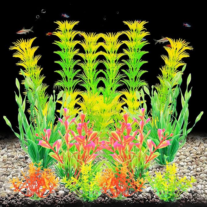AQUANEAT Artificial Fish Tank Plants, Aquarium Decorations, Yellow Plastic Accessories, 10pcs