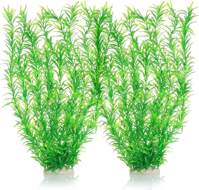 Aquarium Decor Plastic Plants Extra Large 21 Inches Artificial Plants | Fish Tank Plants Tall Fish Tank Decorations (Green 2pcs)