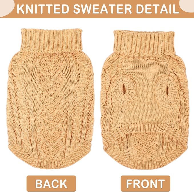 Dog Sweaters for Small Dogs Dog Clothes for Winter Solid Knitted Puppy Clothes Warm Chihuahua Sweater Turtleneck Pullover Pet Cat Sweater Mini Dachshund Knitwear(Light Brown, Small)