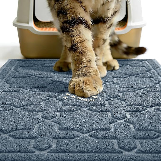 Yimobra Cat Litter Mat, Litter Trapping Waterproof Non Slip PVC Mat, Scatter Control Easy Clean for Litter Box, 47"x36", Tea Blue