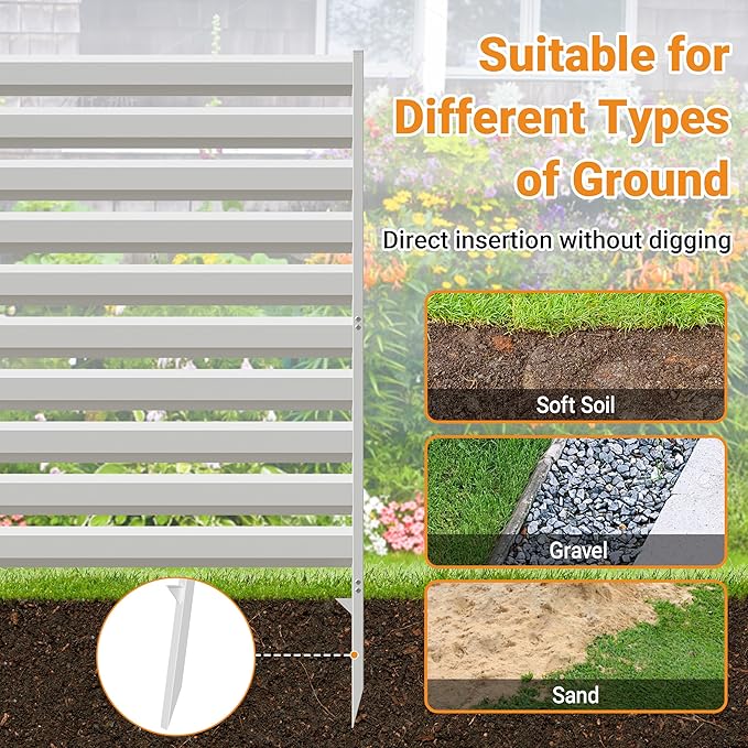 CJF Outdoor Privacy Screens, 42" H x 38" W Metal Air Conditioner Fence Panels, Pool Equipment Enclosure, Trash Can Screens Fence Kit for Outside Backyard Patio(Withe/3-Panel)