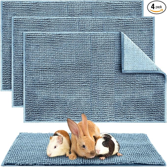 Amylove 4 Pcs Guinea Pig Cage Liner Washable Fleece Pee Pads Pet Dog Cat Bedding Training Mat for Small Animal Guinea Pig Puppy Bunny Hamster(16 x 24 Inch,Rectangular,Blue)