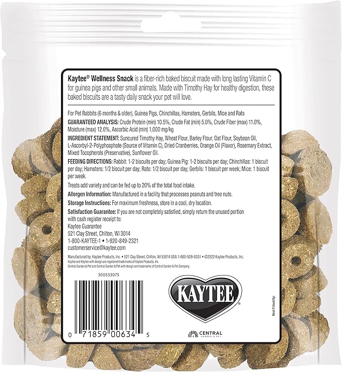 Kaytee Super C Bites Treat for Pet Guinea Pigs, Adult Rabbits, Chinchillas, and Other Small Animals, Cranberry and Orange, 4 oz (Pack of 2)