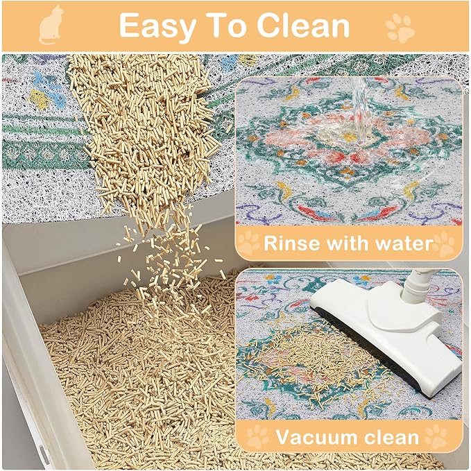 Glittme Cat Litter Mat with Non-Slip Bottom Litter Box Mat 24"X15" Litter Trapping Mat Easy to Clean Washable Cat Food Mat for Kitty,S
