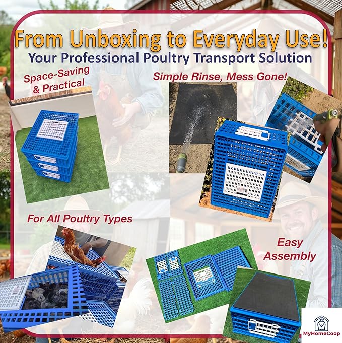 Poultry Carrier Crate 3 Doors with a Mess-Free Protective Pad, Durable Poultry Transport Cage for Chickens, Quail, Birds, Rabbits, Ducks