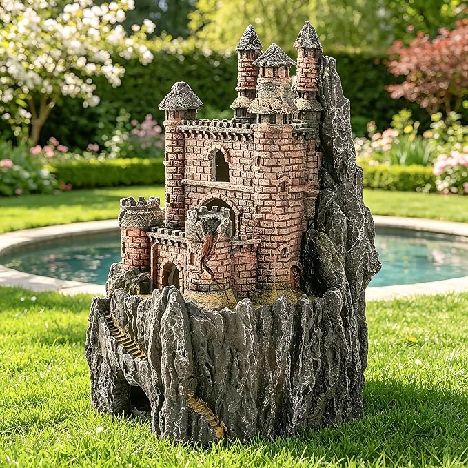 Teaeeno Age-of-Magic Wizard’s Castle Aquarium Décor-Resin for Freshwater and Saltwater Fish Tanks-Large House Ornament Kit -Gnome Fish Tank Decor Aquarium Decor-Charming Mermaid Decor Statue (Yellow)