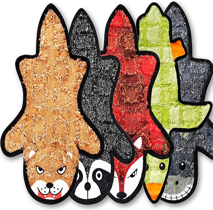 Jalousie 5 Pack Ultra Tough No Stuffing Squeaky Dog Toys for Large Dogs No Mess Interactive Durable Plush Chew Toy Indestructible Dog 6 Layers (5 Pack Ultra Tough Canvas Oxford, Small to Medium)