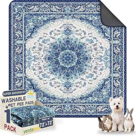 Washable Pee Pads for Dogs, Reusable Puppy Potty Training Pads, Ultra-Absorbent Thick Waterproof Leak-Proof Non-Slip Pads & Mat for Crate, Playpen, Floor, Whelping & Housebreaking , 1 Pack 72"x72"