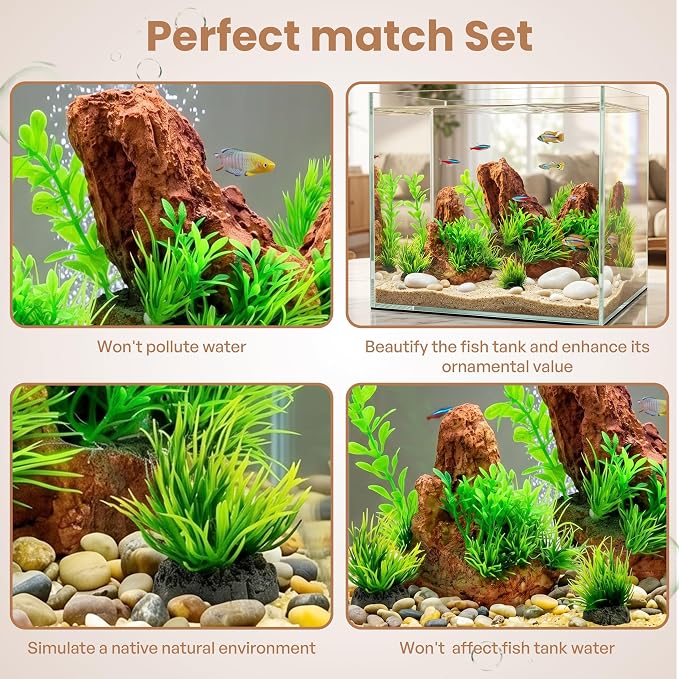 Fish Tank Decorations Artificial Small Resin Hideout Cave Plants | Resin hideout cave for fish tank decor, 6pcs aquarium decoration with lifelike plants, reduce stress for small tropical fish