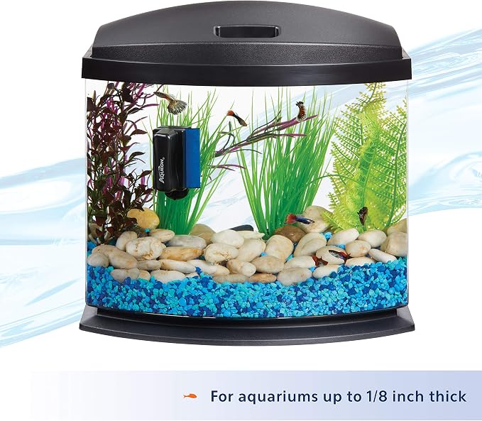 Aqueon Aquarium Algae Scraper, Fish Tank Cleaning Magnet, Mini | Magnetic aquarium glass cleaner for acrylic, curved pad cleans flat and curved surfaces