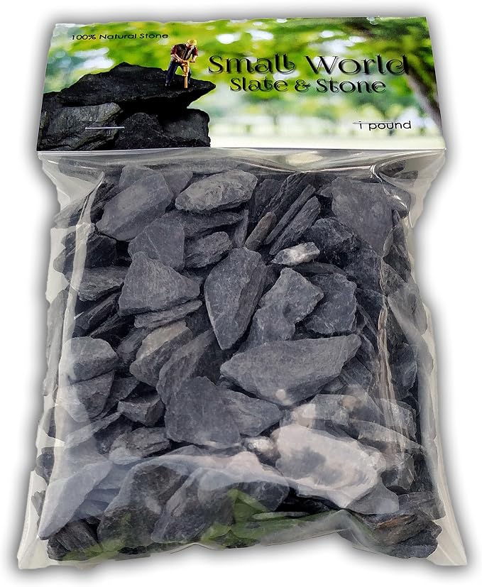 Natural Slate Stone -1/2 to 1 inch. Perfect Size for Miniature or Fairy Gardens, Aquariums, Reptiles, Terrariums, Model Railroads, Dioramas & Wargaming (2lbs Grey)