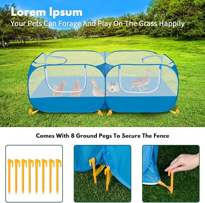 Small Animals Playpen with Detachable Bottom, Breathable Mesh Walls, Portable Indoor/Outdoor Pet Cage Tent for Rabbits, Puppies, Kittens, Chicks (Blue)