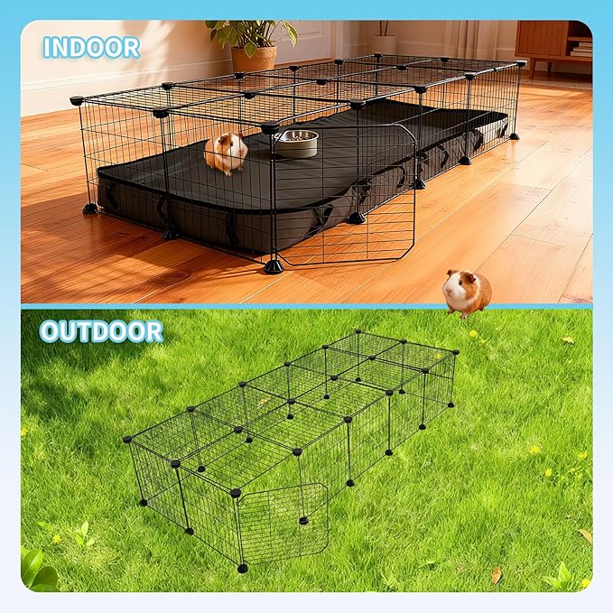 24 Panels Large Guinea Pigs Cage with Waterproof Mat, 60" x 24" x 12" C&C Cage for Guinea Pigs Bunny, Portable Metal Fence for Hedgehogs, Quail, Chickens, Bunny Indoor Outdoor