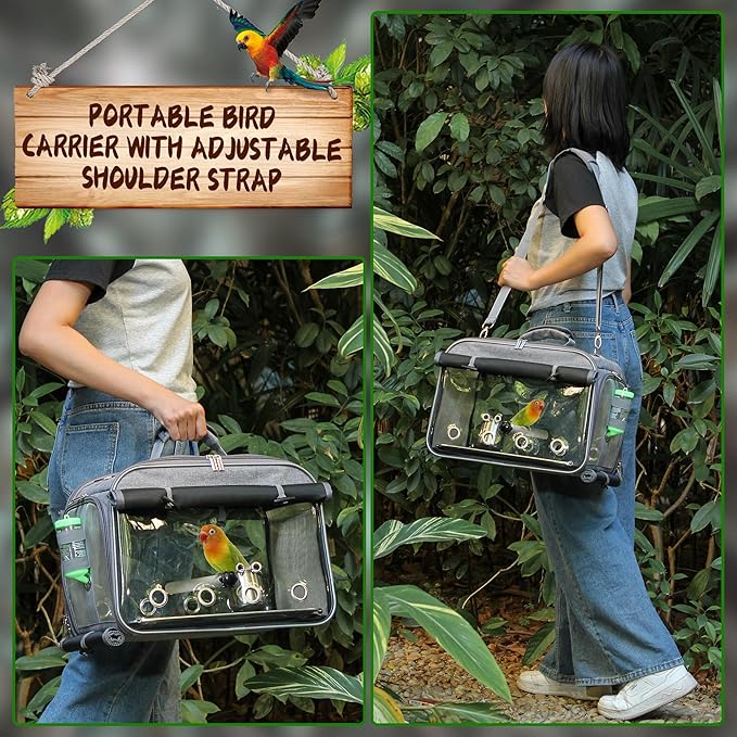 Bird Carrier Airline Approved, Bird Travel Cage with Indestructible Stainless Steel Mesh, Bird Travel Bag Lightweight and Portable with Water Bottle and Bowl