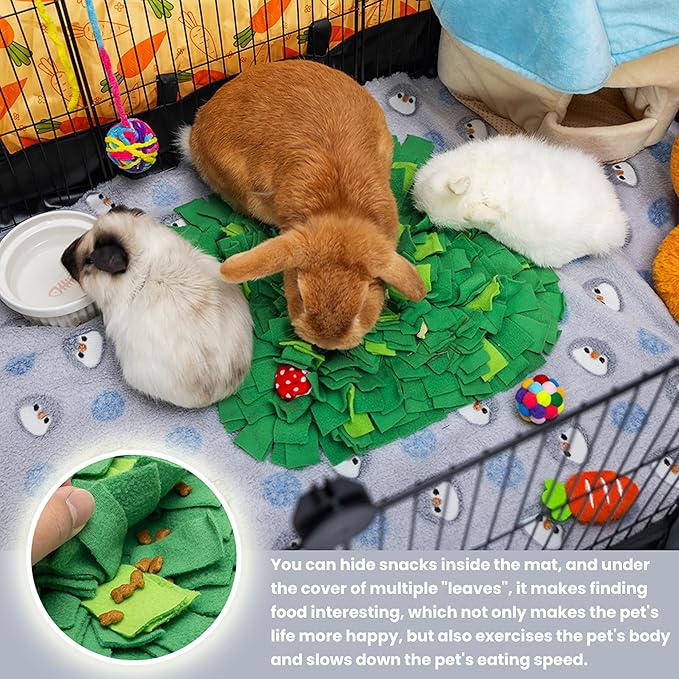 Rabbit Foraging Mat, Interactive Bunny Foraging Toy Indoor, Soft Pet Feeding Mat Toy Also for Hedgehog, Guinea Pig, Hamster, Chinchilla, Kitten, Puppy, Small Animals