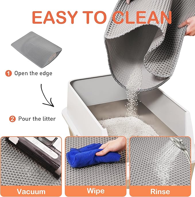 Cat Litter Mat for Litter Box, 30"×21" Double Layer Trapping Mat, Non-Slip Water Proof Kitty Liiter Pad, Grey