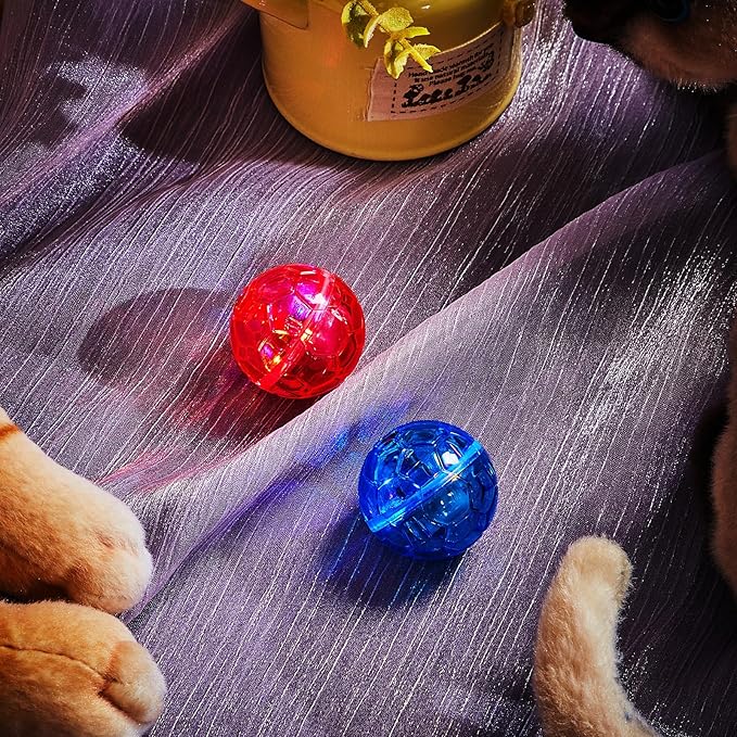 Sratte 2 Pcs Ghost Hunting Cat Ball Activated Cat Toy Motion LED Light Pet Balls Motion Dog Interactive Pet Toys Glowing Mini Running Exercise Supplies for Animals Activity (Rose Red,Light Blue)