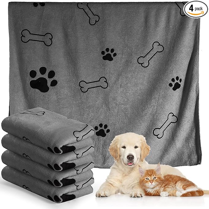 Chumia 4 Pcs Dog Towels for Drying Dog Puppy Bulk Microfiber Absorbent Paw Towel Pet Bathing Supplies Quick Drying for Medium Cats Pets Shower(24 x 40 Inch,Gray)