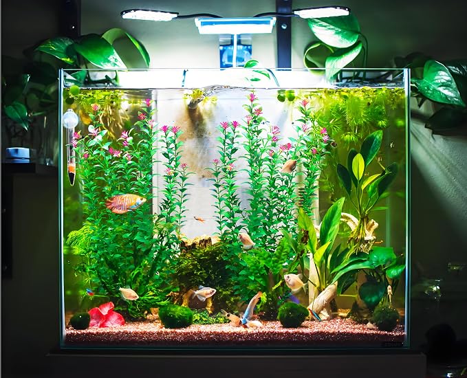 2 pcs Aquarium Decor Plants 21 Inches Extra Large Artificial Plastic Fish Tank Plants with Flowers, Tall Fish Tank Decoration for Betta Fish Tank