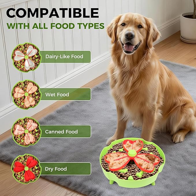 Elevated Slow Feeder Bowl for Cats and Dogs - Raised Puzzle Food Dish with Non-Slip Stand, Anti-Choke Maze Design for Fast Eaters, Indoor Pets - Improves Digestion for Kittens, Puppies (Green)