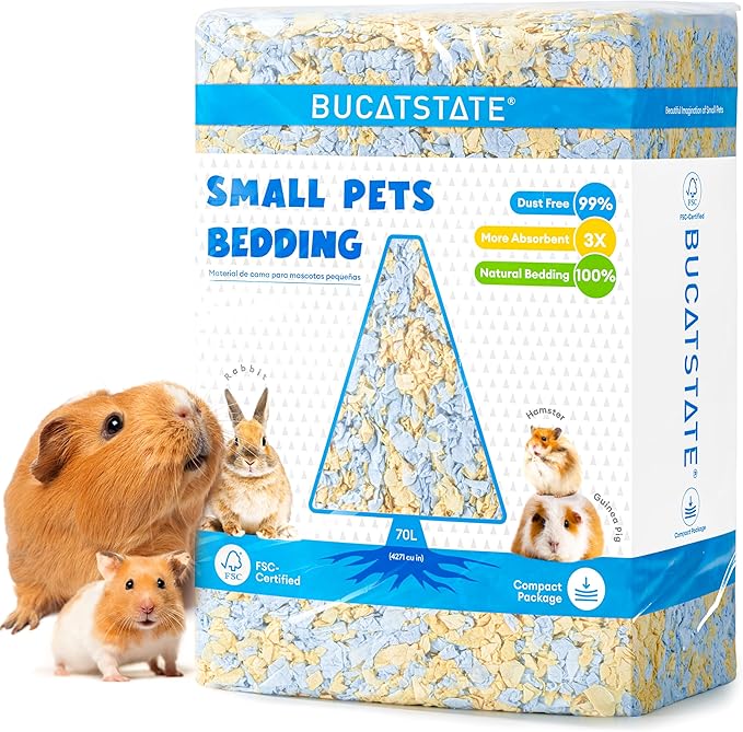 BUCATSTATE Hamster Bedding 70L, Truly 99% Dust-Free Small Animal Paper Bedding Odor Control, Cozy Hamster Litter for Rabbit Rat Syrian Dwarf Hamsters Gerbils (Beach Day)