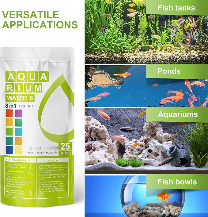 AAwipes Aquarium Test Strips 8-in-1 |125 Strips Bag Packs| Test pH, Carbonate, Alkalinity, Hardness, Chlorine, Nitrite, etc. (K02-125)