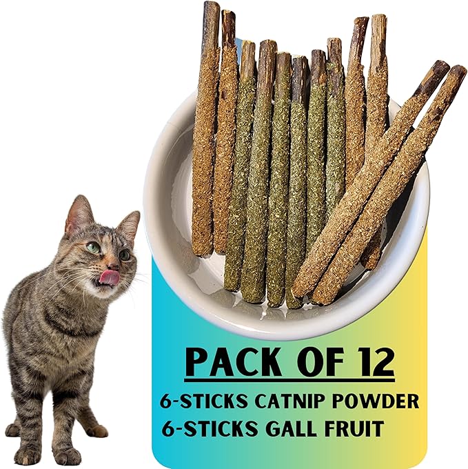 12 Pack Silvervine Sticks Cat Toy, Natural Chew Stick for Dental Care Teeth Cleaning,Matatabi Cat nip Treat Toys for Indoor Cats & Kittens Catmint Silvervine Blend Sticks