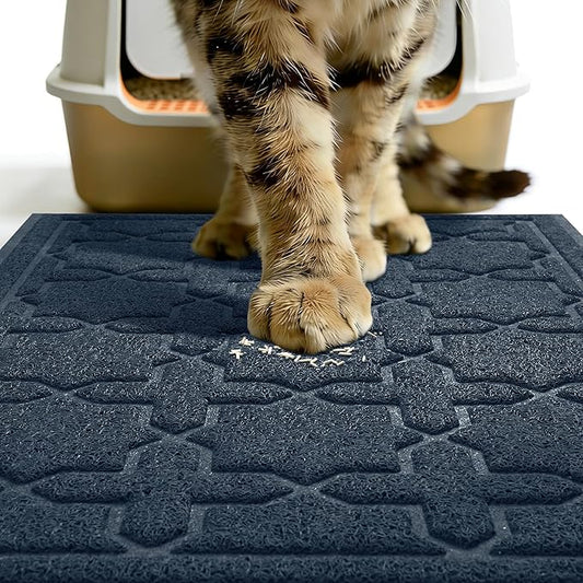 Yimobra Cat Litter Mat, Litter Trapping Waterproof Non Slip PVC Mat, Scatter Control Easy Clean for Litter Box, 35.4"x23.6", Dark Blue