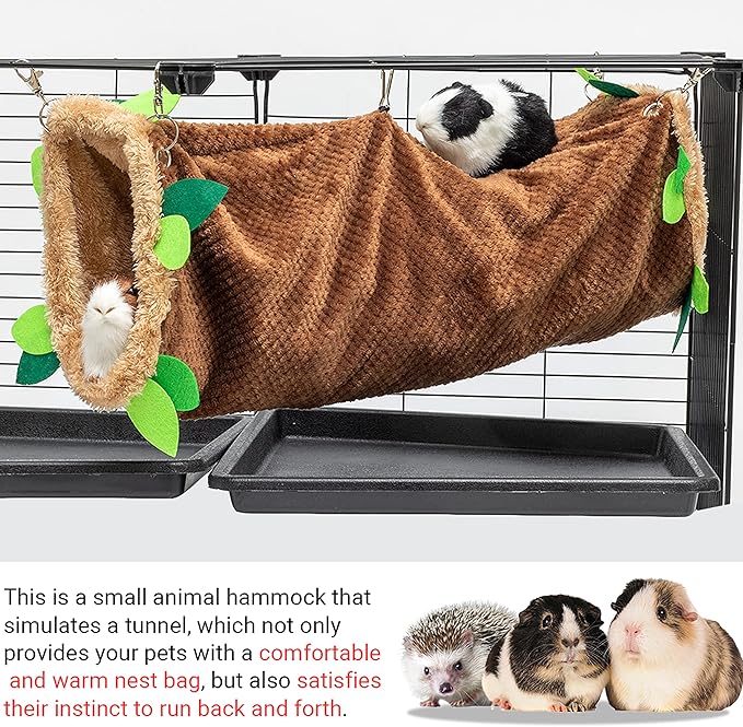 Guinea Pig Tunnel Hammock - Soft Fleece Rat Hammock Hideout for Hamster Ferret Chinchilla Hedgehog Squirrel Small Animals - Swing Pet Hammock House Habitat Cage Accessories for Playing Sleeping