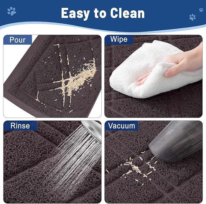 Smiry Cat Litter Box Mat 30x17, Non-Slip Water Resistant Litter Trapping Mat, Easy Clean Less Waste and Urine-Locking Cat Carpet for Indoor, Brown