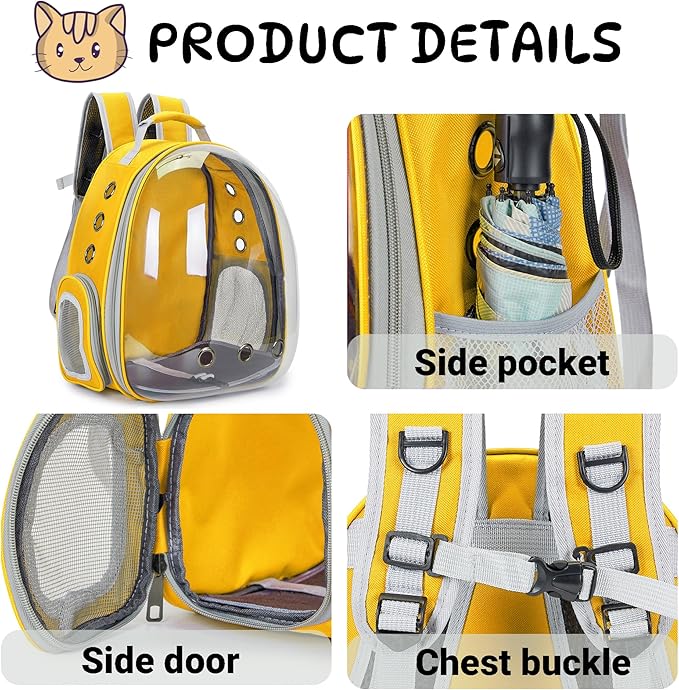 Cat Bubble Backpack Carrier for Small Medium Dogs Cats Carrying Bag, Airline Approved Pet Travel Carrying Bag Dog Hiking Walking Outdoor Backpack (Yellow)