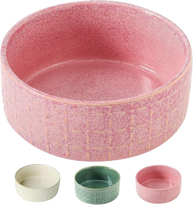 Ceramic Dog Bowls, 6.5inch Dog Food Bowls Water Bowl Dishes for Middle and Small Size Dogs, Pet Plates for Food, Pink