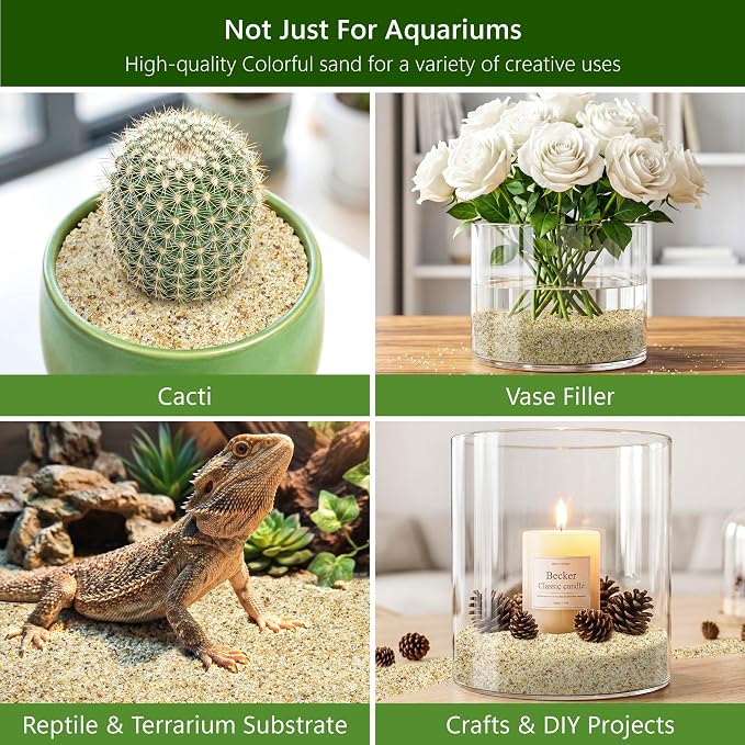 NUPICK 0.4-0.8mm Beige Aquarium Sand, 12lbs Substrate for Fish Tank, Garden | Decorative Fish Tank Sand for Plants, Aquarium Gravel Substrate for Terrarium, Vase Filler, Crafts, Reptiles, Candle, Cactus