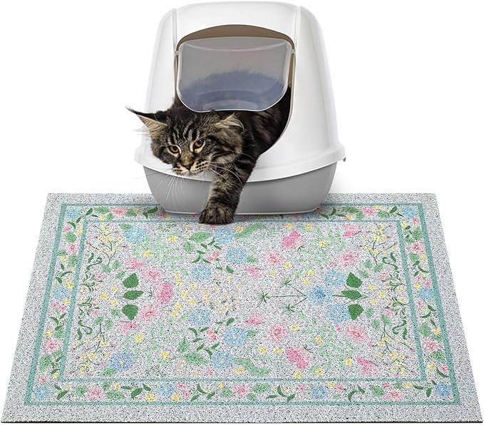 Glittme Cat Litter Mat with Non-Slip Bottom Litter Box Mat 24"X15" Litter Trapping Mat Easy to Clean Washable Cat Food Mat for Kitty,S
