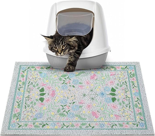 Glittme Cat Litter Mat with Non-Slip Bottom Litter Box Mat 24"X15" Litter Trapping Mat Easy to Clean Washable Cat Food Mat for Kitty,S
